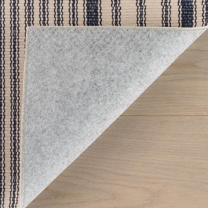 Dash & Albert Axiom Navy Machine Washable Rug, 3 X 5 Feet, Blue/Ivory Stripe Pattern