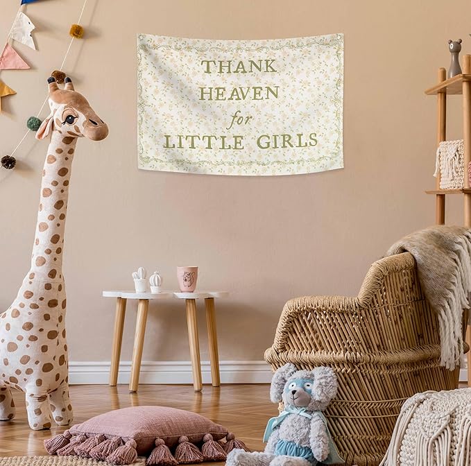 Christian Bible Verse Scripture Rectangular Banner Flag Wall Sign Decor Gift for Baby Girl-Nursery Baby Room Bedroom Decor-Baby,Shower Birthday Christmas Gift-Thank Heaven for Little Girls