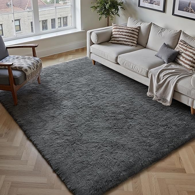 5x7 Area Rug for Living Room, Modern Grey Super Shag Shaggy Soft Washable Indoor Fuzzy Carpet Non-Slip Fluffy Rugs for Bedroom Home Aesthetic Decor
