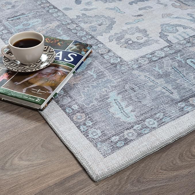Fame Rugs Gray Modern Oushak Rug 8x10, Vintage Turkish Colorful Oriental Washable Antique Inspired Large Area Rugs, Luxury Living Room Bedroom (384GB, 7'6 x 10')