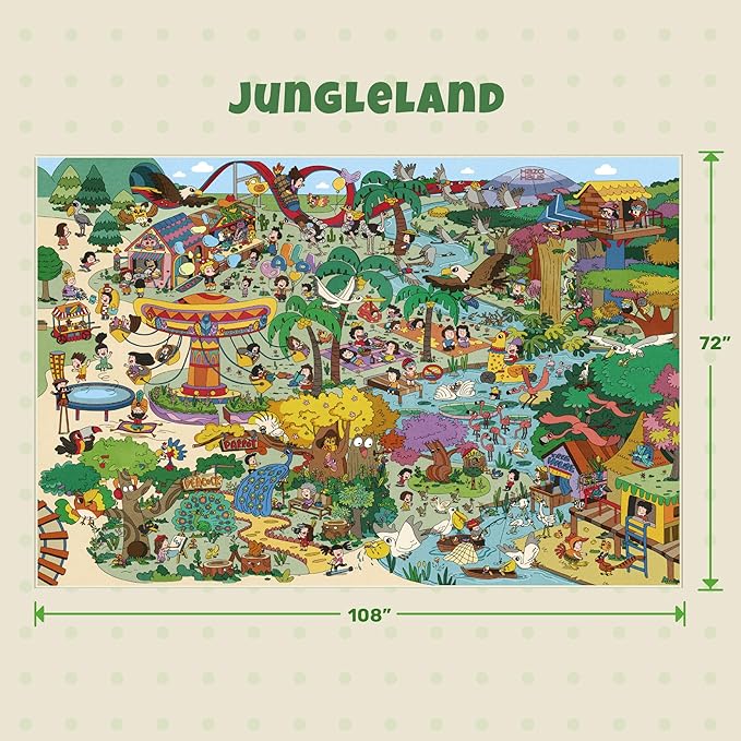 Whimsical Jungle Rug 6x9 for Kids Playroom – Bright Animal Safari, Forest & Playground Scene – Perfect for Classrooms or Play Corners