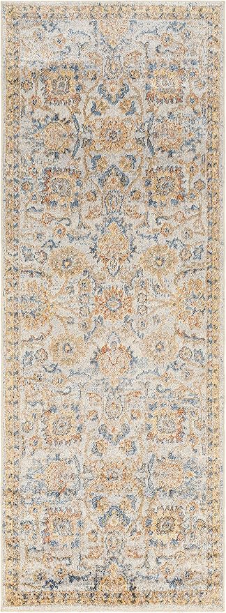 Mark&Day Washable Rugs, 3x7 Eskridge Traditional Burnt Orange Runner Area Rug, Blue Beige Carpet for Hallway, Kitchen, Bedroom or Living Room (2'7" x 7'3" Runner, Machine Washable)