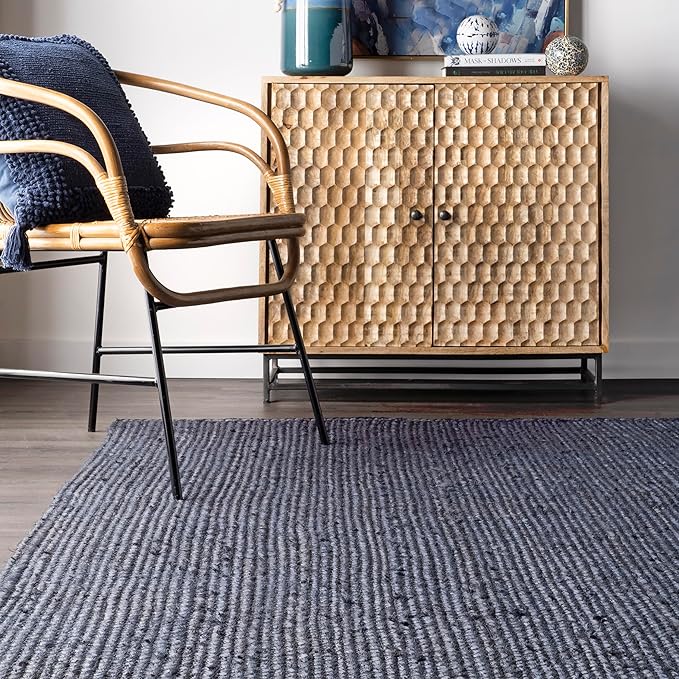 nuLOOM 2x10 Rigo Jute Hand Woven Area Rug, Navy, Solid Farmhouse Design, Natural Fiber, For Bedroom, Living Room, Dining Room, Hallway, Office, Kitchen, Entryway