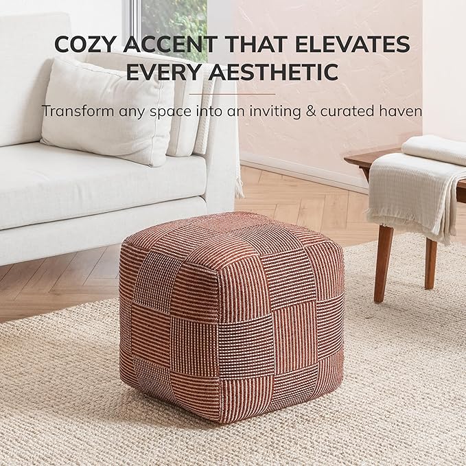 Anji Mountain 100% Handmade & Handcrafted Comfortable Home Décor Pouf Ottoman Footrest for Living Room, Bedroom, Nursery, Kidsroom, Patio Furniture - (20" x 20" x 20" - Teak)