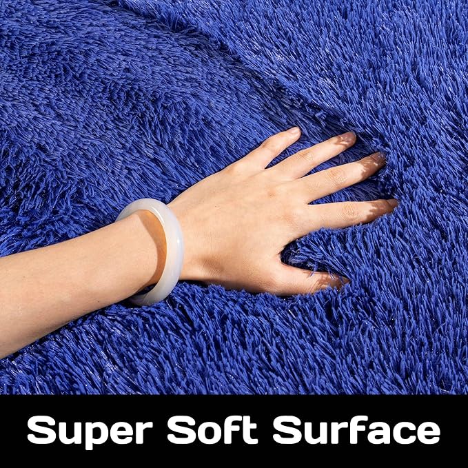 Round Fluffy Circle Rug - 6FT Navy Blue Super Soft Shaggy Plush Furry Carpet for Kids & Teens Room