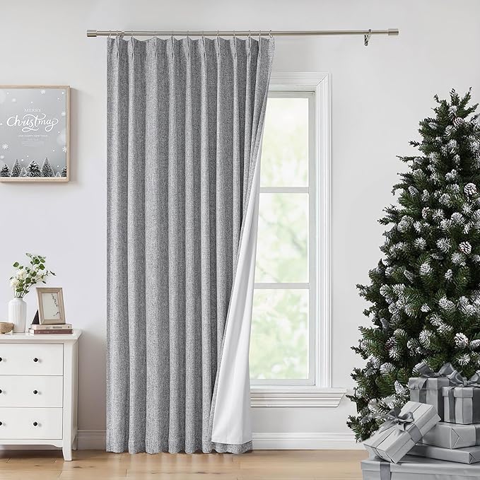 Central Park Pinch Pleat Full Blackout Curtain Panel Thermal Insulated Drapery with Blackout Liner for Farmhouse Living Room Bedroom Window Treatment Sets with Hooks, Dark Gray, 60"x108"x1