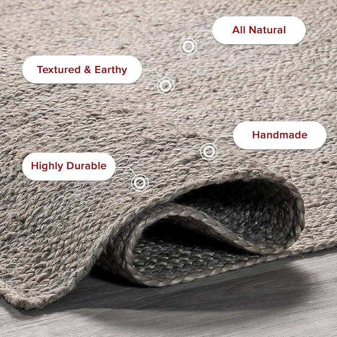nuLOOM 4x6 Rigo Jute Hand Woven Area Rug, Grey, Solid Farmhouse Design, Natural Fiber, For Bedroom, Living Room, Dining Room, Hallway, Office, Kitchen, Entryway