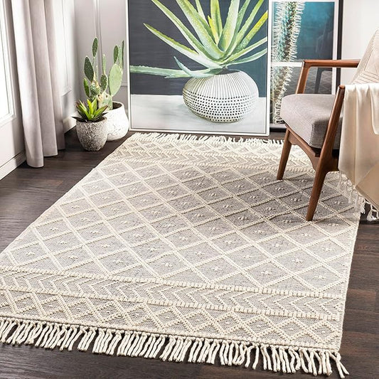 Mark&Day Wool Rugs, 5x7 Stevenage Cottage Ivory Area Rug, Ivory Charcoal Carpet for Living Room, Bedroom or Kitchen (5' x 7'6")