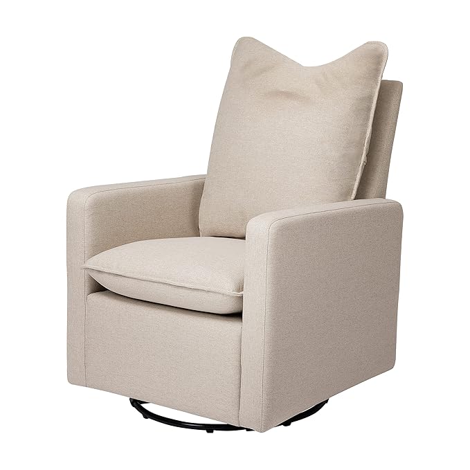 Babyletto Cali Pillowback Swivel Glider in Performance Beach Eco-Weave, Water Repellent & Stain Resistant, Greenguard Gold and CertiPUR-US Certified