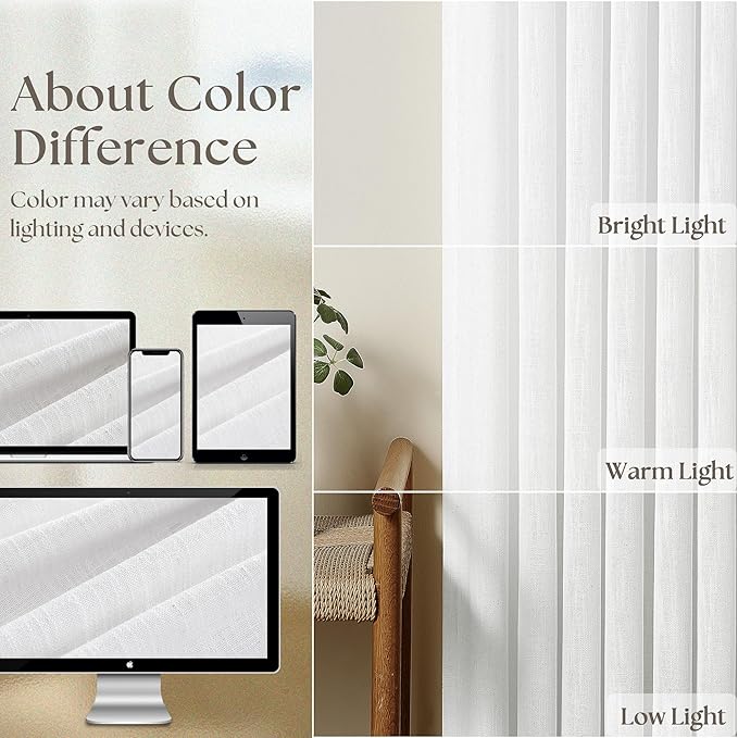 Extra Wide Pinch Pleated Linen Curtains 90 Inches Long 70 Inch Width for Living Room Bedroom Light Filtering White Semi Sheer Pleat Window Curtain Pinch Pleated Drape with Hooks Rings 1 Panel 70x90