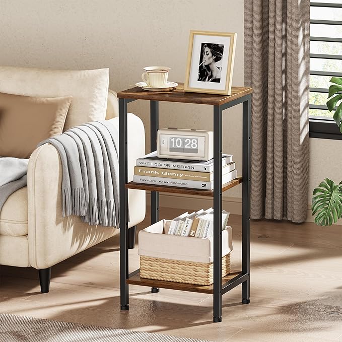 Tall Side Table Set of 2, Small Bedside Table, Accent Table Stand for Home Decor, Tall End Table for Living Room, Small Entryway Table, Office Printer Stand, Rustic Brown