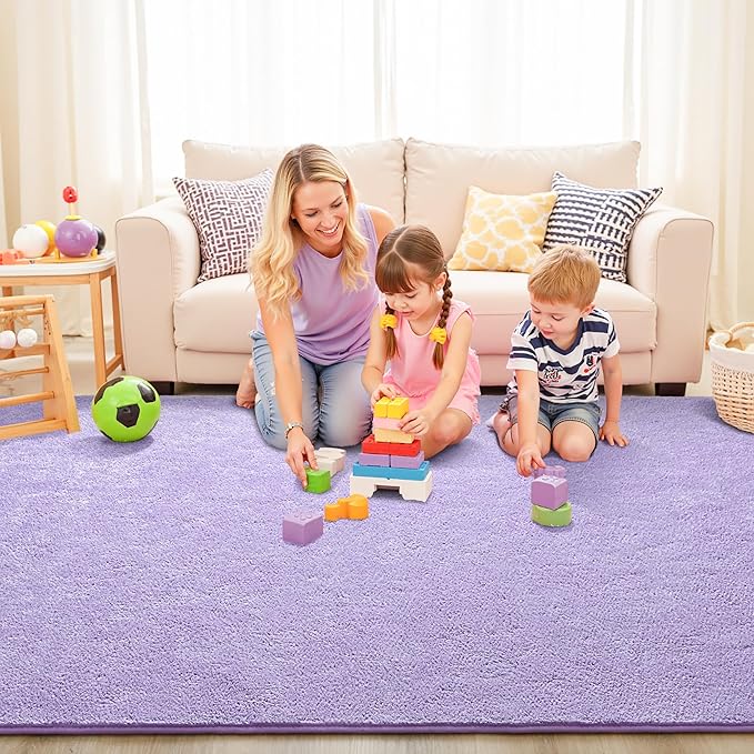 Chicrug 5x7 Minimalist Washable Area Rugs for Bedroom Living Room Classroom, Modern Soft Memory Foam Rug for Kids Nursery, Low Plie Indoor Carpet for Dorm Dining Office Bedside Room Decor, Purple