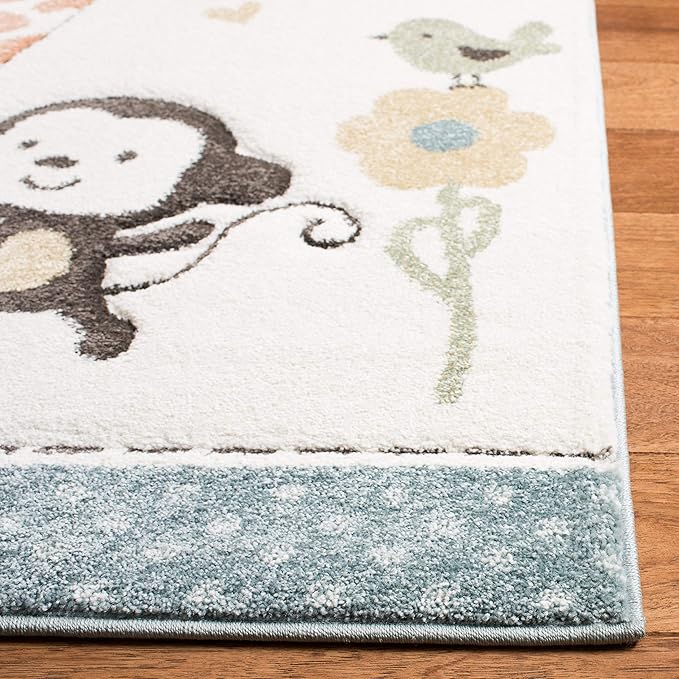 SAFAVIEH Carousel Kids Collection Area Rug - 5'3" Square, Ivory, Animal Design, Non-Shedding & Easy Care, Ideal for High Traffic Areas for Boys & Girls in Playroom, Nursery, Bedroom (CRK120A)