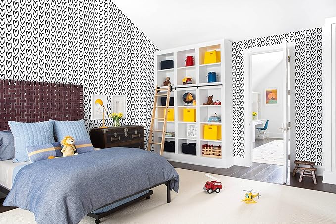 Timeet Black Wallpaper Peel and Stick Wallpaper 17.7"x197" Black White Vinyl Self Adhesive Contact Paper Removable Wall Paper Decorative for Living Room Bathroom Kids Bedroom Decor