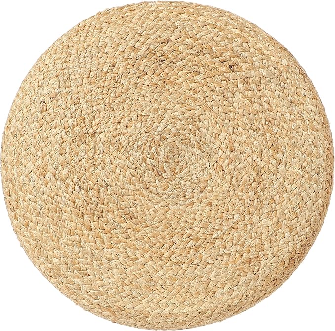 REDEARTH · Cylindrical Pouf Foot Stool Ottoman - Jute Braided Pouffe Poof Accent Sitting Footrest for Living Room, Bedroom, Nursery, Patio, Lounge & Other Rooms (Natural Rust, 18"X18"X14")
