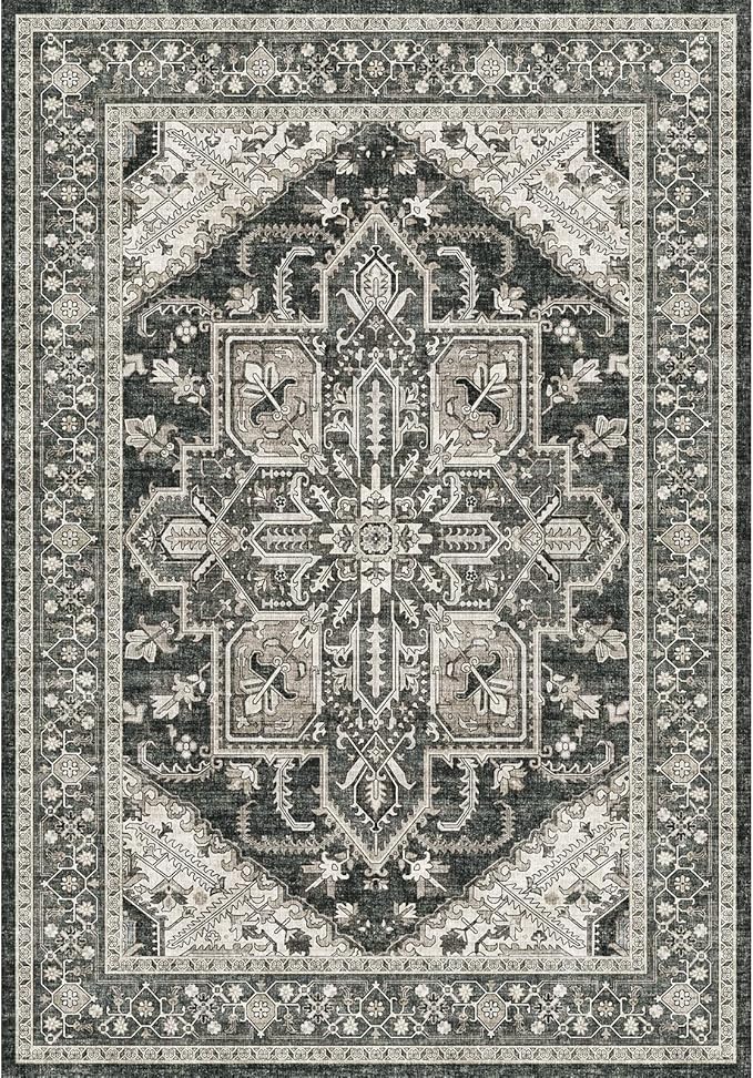 WITSHOCK Indoor Door Rug, Entrance Mat 2x3 Machine Washable Non Slip Backing Mat Soft Foldable,Vintage Rugs Mats, Inside Floor Door Carpet, Bitter Black