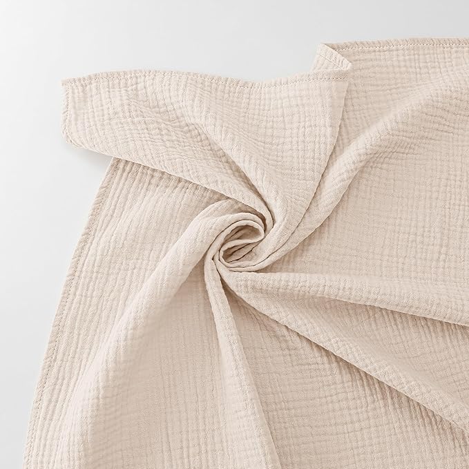 Bearmoss Muslin Swaddle Blankets, 40 x 38 inches Baby Swaddle for Boys and Girls, Soft Baby Blanket, 3 Pack Breathable Nursery Receiving Blankets (Beige Star)