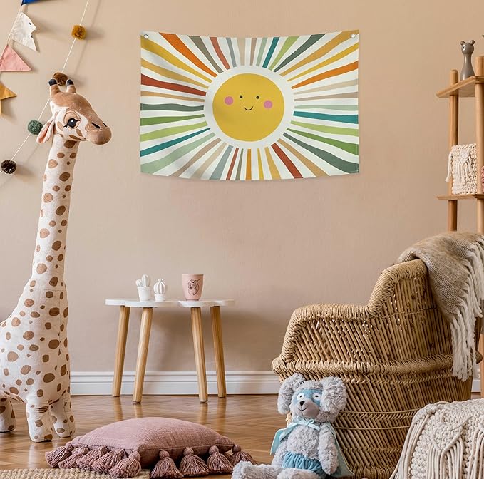 Boho Rectangular Banner Flag Wall Sign Decor Gift for Baby Boy Girl Kids,Nursery Baby Room Above Crib Bedroom Playroom Living Room Wall Decor-Sun Theme-Baby,Shower Birthday Christmas Gift