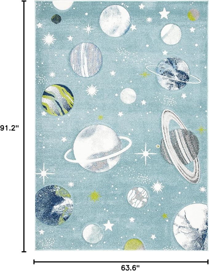 SAFAVIEH Carousel Kids Collection Area Rug - 5'3" x 7'6", Teal & Ivory, Non-Shedding & Easy Care, Ideal for High Traffic Areas for Boys & Girls in Playroom, Nursery, Bedroom (CRK103J)