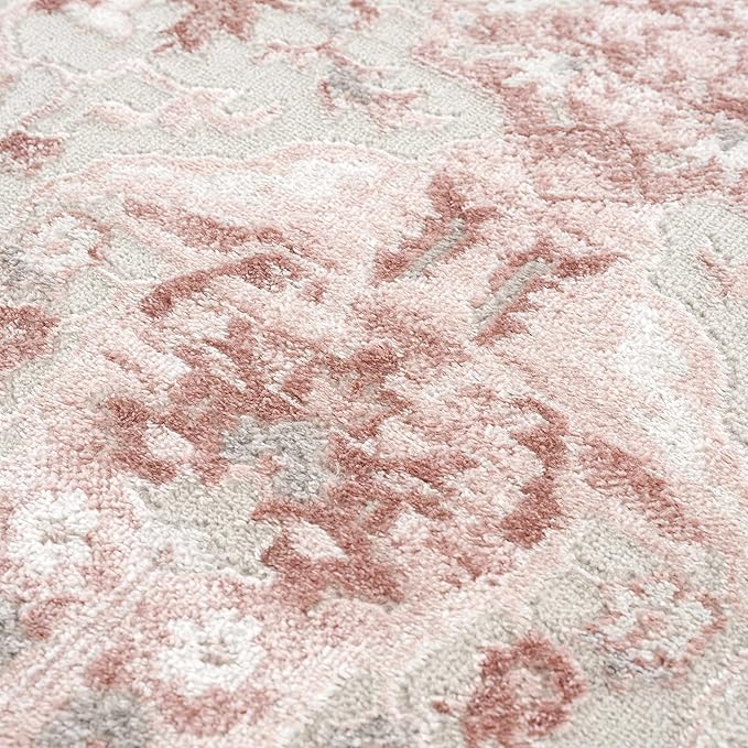 BoutiqueRugs Blush & Light Pink Collection Zora Bohemian Oriental Medallion Area Rug - Traditional Floral Carpet for Living Room, Bedroom - Blush, Pale Pink, Cream - 4' x 6'