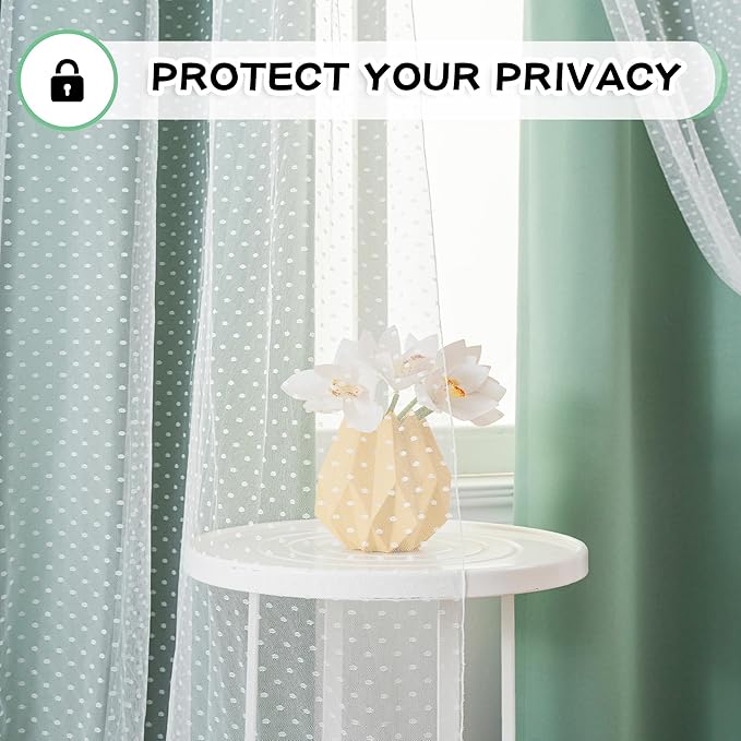 MYSKY HOME Curtains for Girls Bedroom & Nursery Kids Green Cute Curtains 63 inch Long Double Layer with Polka Dots Sheer, Grommet Tops, 52" Wide Each Panel, 2 Panels
