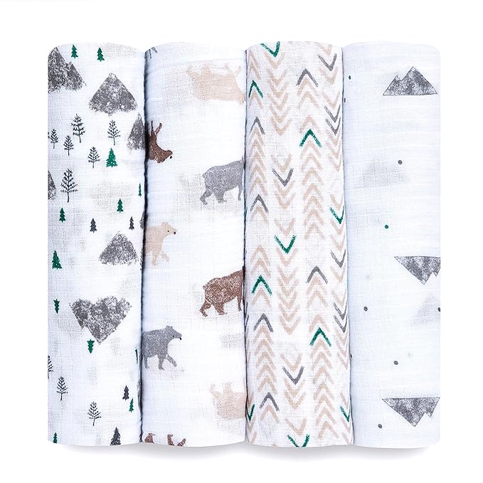 aden + anais Essentials Swaddle Blanket, Muslin Blankets for Girls & Boys, Baby Receiving Swaddles, Newborn Gifts, Infant Shower Items, Toddler Gift, Wearable Swaddling Set, 4 Pack, Bear Necessities