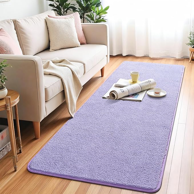 Chicrug 2x6 Minimalist Washable Runner Rugs for Bedroom Hallway, Modern Soft Memory Foam Rug for Kids Nursery, Low Plie Indoor Runner Entryway Carpet for Dorm Kitchen Bedside Room Decor, Purple