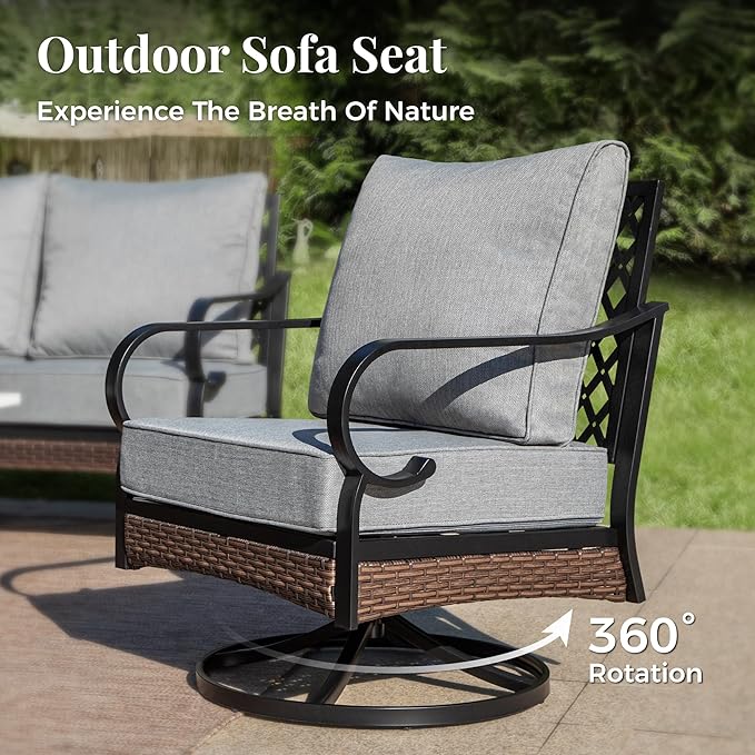 Patio Swivel Chairs Set of 2, Outdoor Sofa Chairs with Deep Seating and 5.75" Cushions, Steel Frame Porch Furniture for Lawn Backyard Deck, Grey