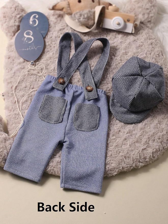 Holibeat Newborn Boy Photography Props Baby Boy Photo Shoot Outfits Infant Gentleman Romper Suits with Hat