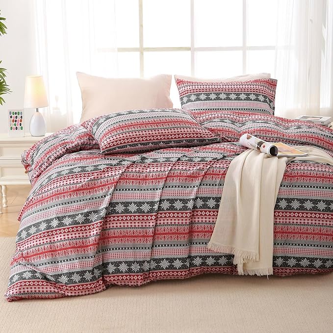MUXHOMO Duvet Cover Queen Size, 3 Pieces Floral Duvet Cover with Boho Flower Patterns, Soft Microfiber Bedding Set with Zipper Closure 4 Ties (2 Pillow Cases 20"x30")