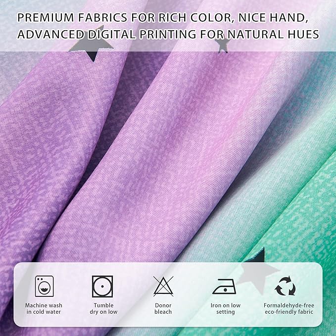 XiDi Purple Grey Green 90 Inches Blackout Curtains for Girls Bedroom 2 Panels Set, Rainbow Curtains for Kids Room Decor, Unicorn Wall Decals Grommet Drapes for Little Girl Nursery Room 34 Inches Wide