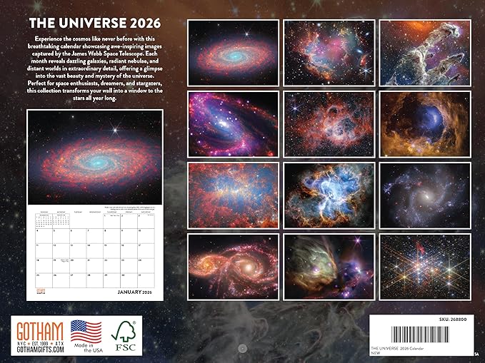Universe Calendar 2026 Astronomy Monthly Wall Calender 12 Month | American Made In The USA