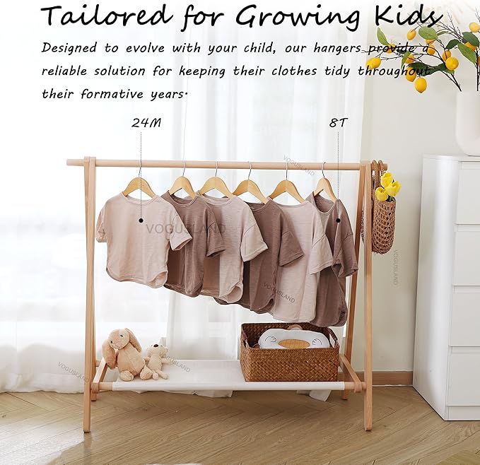 Dress up Rack, Child Garment Rack, Kids Clothing Rack with Storage Shelf (Natural Beech, 47.5" L x 14.5" W x 40" H)