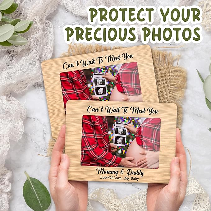 First Christmas Baby Picture Frame - Can’t Wait To Meet You Gender Reveal Decorations and Baby Shower Gifts for New Mom Grandparent Pregnancy Announcement Newborn Nursery 4 X 6 Inch Frame - A07