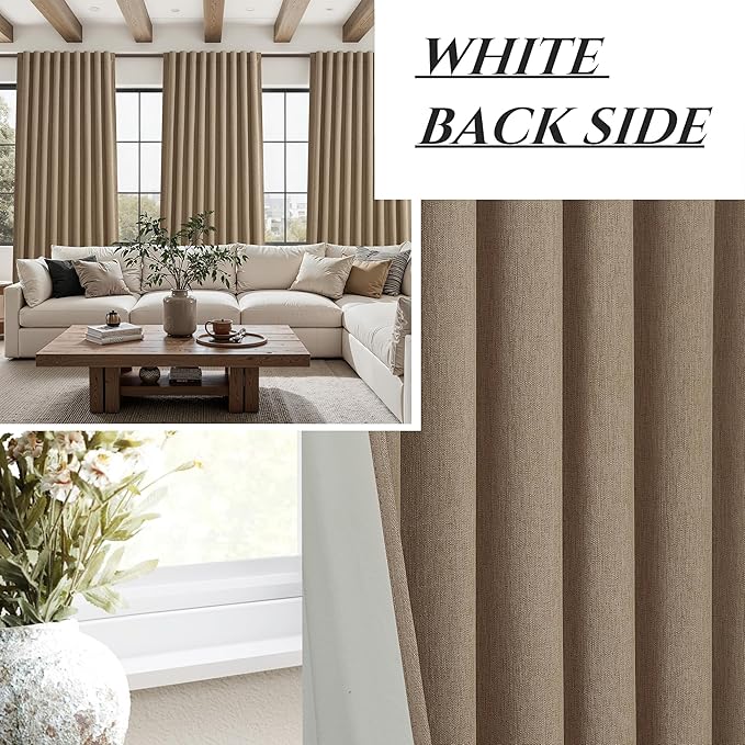 Rust Brown Blackout Curtains 60 Inches Extra Wide Linen 96 Inch Length for Living Room, Pleated Farmhouse Bedroom Chocolate Thermal Drapes for Winter Thick Large Window 60"W x 96"L 2 Panels