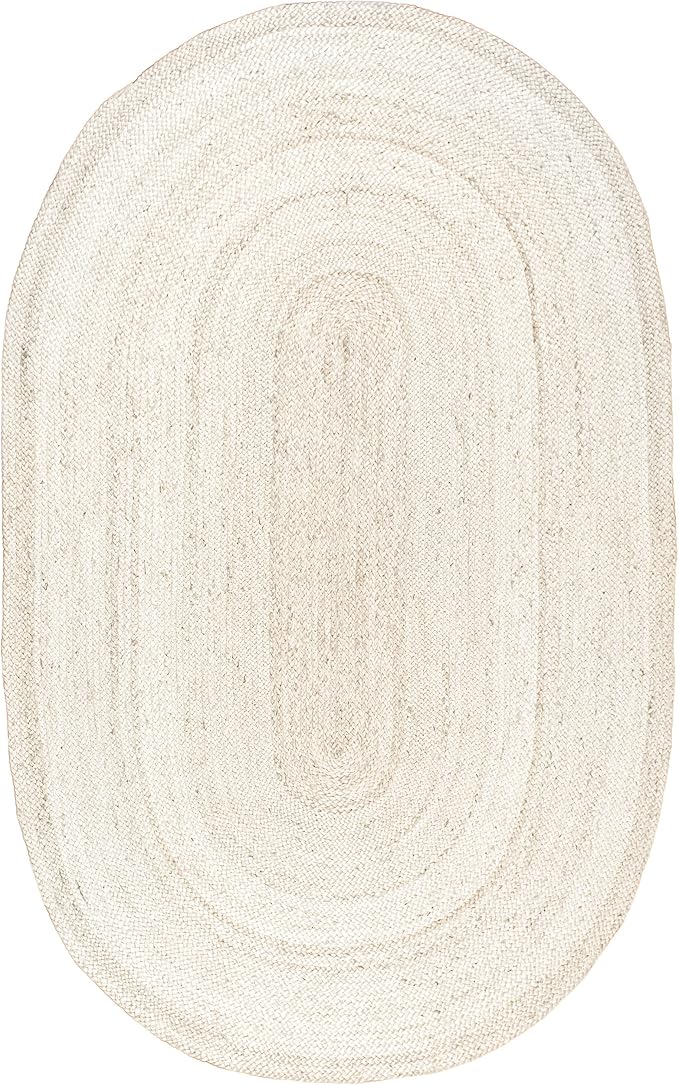 nuLOOM Oval 2x4 Rigo Jute Hand Woven Area Rug, Off White, Solid Farmhouse Design, Natural Fiber, For Bedroom, Living Room, Dining Room, Hallway, Office, Kitchen, Entryway