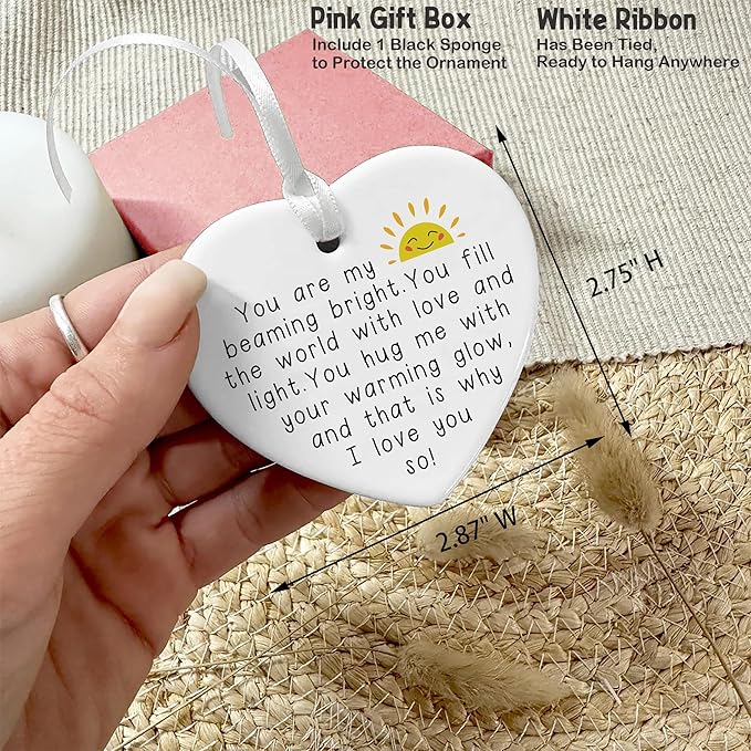 Heart Shaped Christmas Ornament-Mother’s Day Teacher Appreciation Gift-Thank You Present for Mentor Educator Instructor Mom Ceramic Keepsake Decor