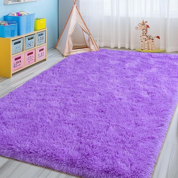 Fluffy Shag Rug 5x7 Purple Rugs for Bedroom, Soft Shaggy Rugs for Living Room, Non-Slip Fuzzy Plush Carpet for Kids Girls Room Dorm Home Decor
