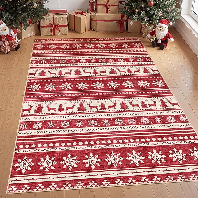 Area Rugs for Living Room Washable Living Room Rug Soft Neutral Indoor Floor Carpet Non-Slip Stain Resistant Modern Boho Rugs for Bedroom Dining Room Kids Room Nursery Office Home Red