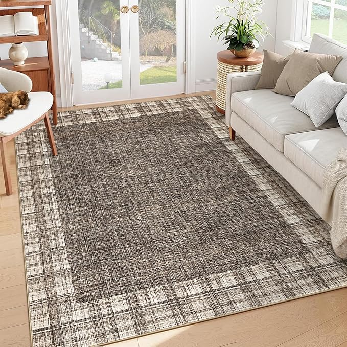 COZYLOOM 10 x 13 Extra Large Area Rug Washable Carpet Vintage Rug Anti-Fatigue Carpet for Living Room,Dining Room, Home Office, Family Room, Playroom（Brown）