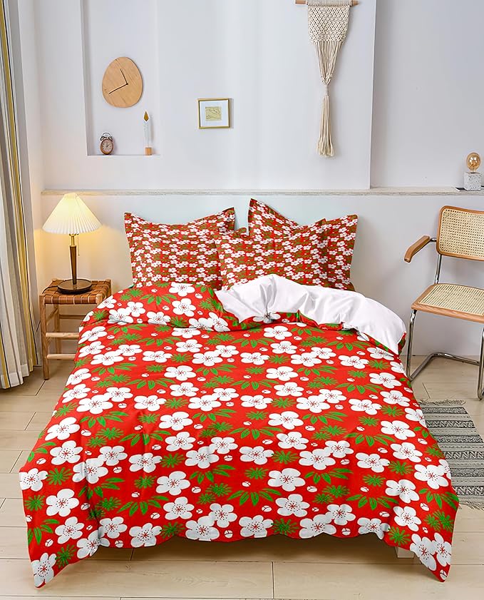Floral Duvet Cover Queen Garden Style Flower Comforter Cover Floral Bedding Set 1 Duvet Cover with 2 Pillowcases Vintage Botanical Aesthetic Comforter Cover with Zipper Ties