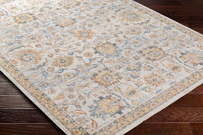 Mark&Day Washable Rugs, 7x9 Eskridge Traditional Burnt Orange Area Rug, Orange Blue Beige Carpet for Living Room, Bedroom or Kitchen (6'7" x 9', Machine Washable)