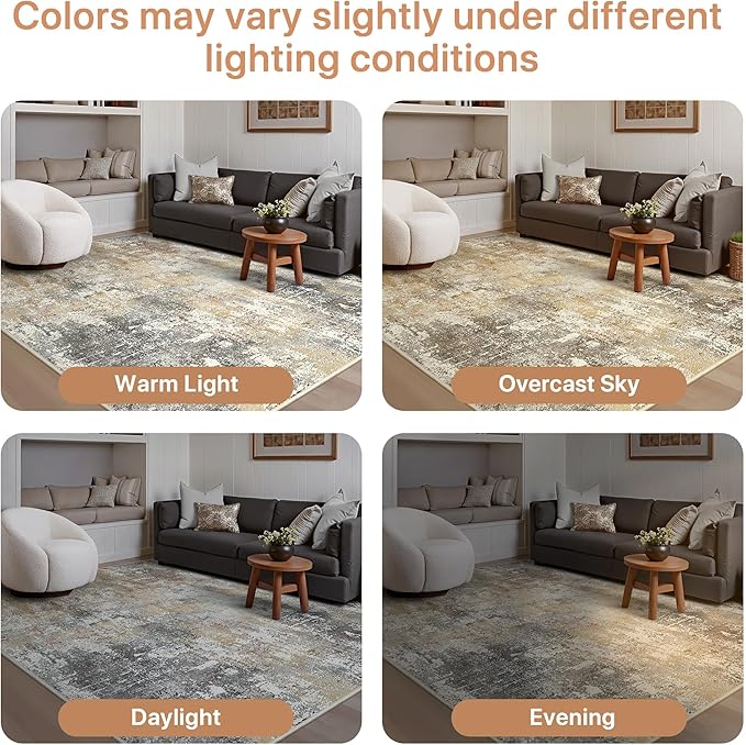 GENIMO 5x7 Area Rugs for Living Room, Machine Washable Rug Non Slip, Low Pile Ultra-Thin Lightweight Large Carpet, Abstract Modern Rugs for Bedroom, Dining Room, Office, Nursery, Brown/Grey