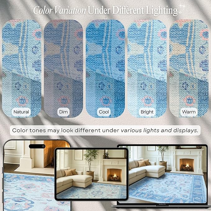 Fame Rugs Blue Modern Oushak Rug 3x5, Washable Vintage Turkish Colorful Oriental Antique Inspired Foldable Small Area Rugs, Luxury Living Room Bedroom (995BB, 2'6" x 5')