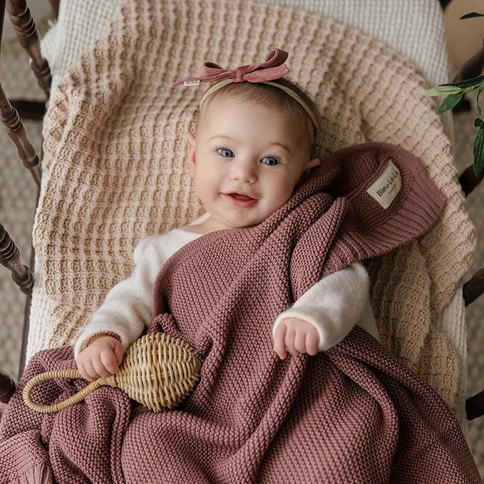 Heritage Knit Organic Cotton Receiving Swaddle Blanket for Girls - 100% Luxury Organic Cotton Knit Warm Cozy Quilt Swaddle Blanket for Newborns Infants Babies & Toddlers (0-2Yrs - Sugar Plum)