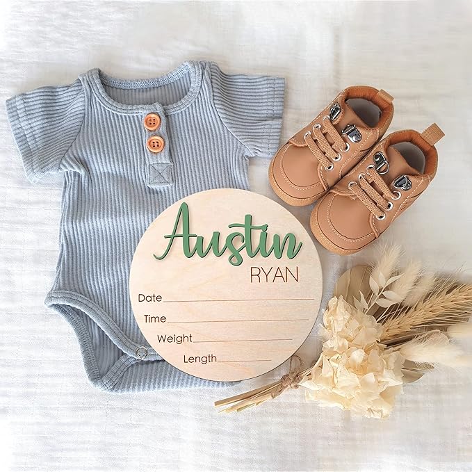 NAZENTI Personalized Baby Name Announcement Wooden Signs, Custom Birth Announcement Sign For Hospital, Welcome Sign For Room Decor, Gifts For Baby Girl Or Boy Shower, Baby's Arrival Gifts