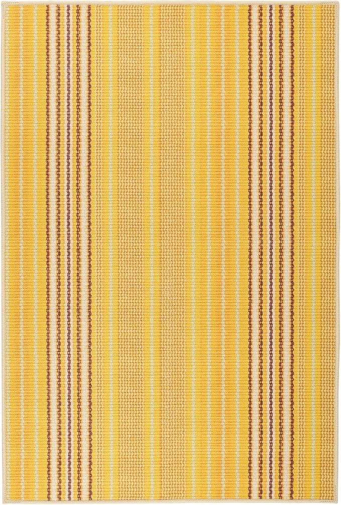 Dash & Albert Sunflower Ticking Machine Washable Rug, 6 X 9 Feet, Yellow Stripe Pattern