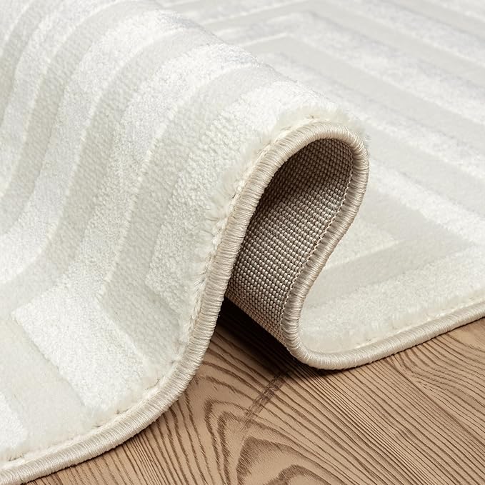 Abani Neutral Cream Area Rug 4' x 6' for Living Room, Bedroom - Tone-on-Tone Geometric Design - Durable & Easy to Clean