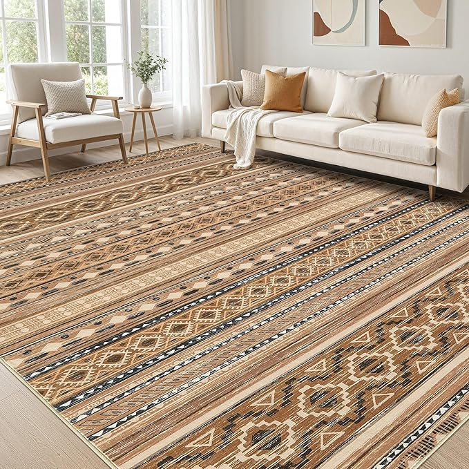 Area Rugs for Living Room Washable Living Room Rug Soft Neutral Indoor Floor Carpet Non-Slip Stain Resistant Modern Boho Rugs for Bedroom Dining Room Kids Room Nursery Office Home Brown/Beige