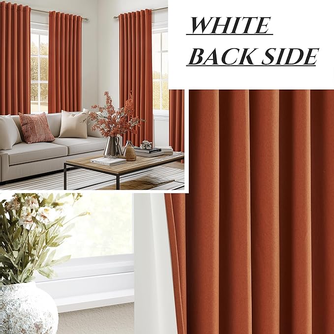 Fall Burnt Orange Curtains Blackout 108 Inches Long 2 Panels Set,Terracotta Autumn Color Decor Retro for Living Room/Bedroom Antique Copper Rust Boho 70s Window Pleated Linen Drapes (W50"xL108")